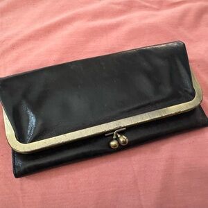 HOBO Rachel Black Wallet with Gold Trim
